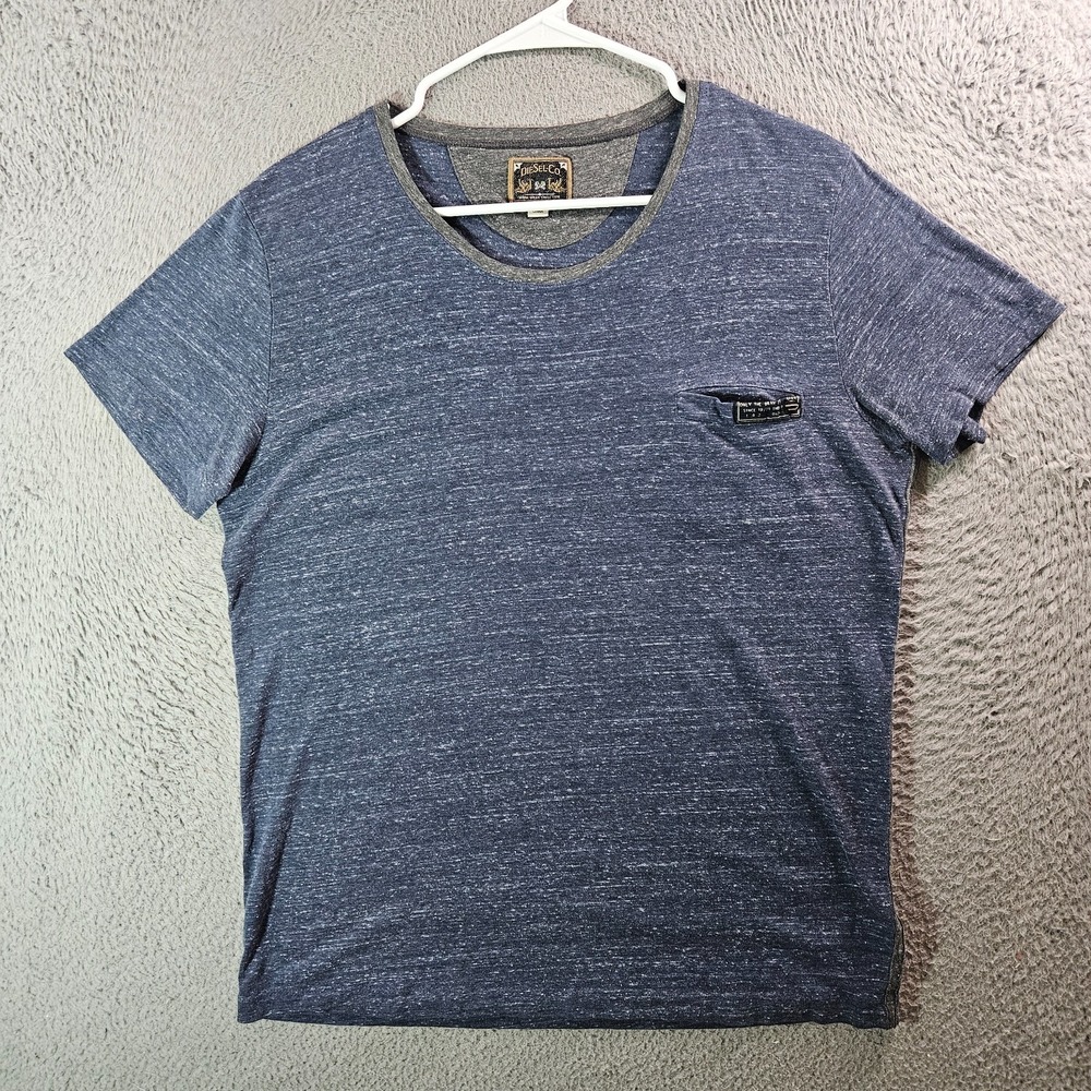 Diesel Co Tee Top Women Large Short Sleeve Blue White Gray‎ Trim Stretch